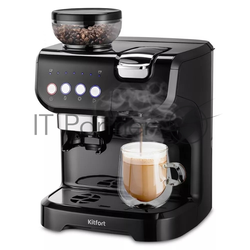 Кофеварка рожковая Kitfort КТ-7107 1560Вт черный/серебристый