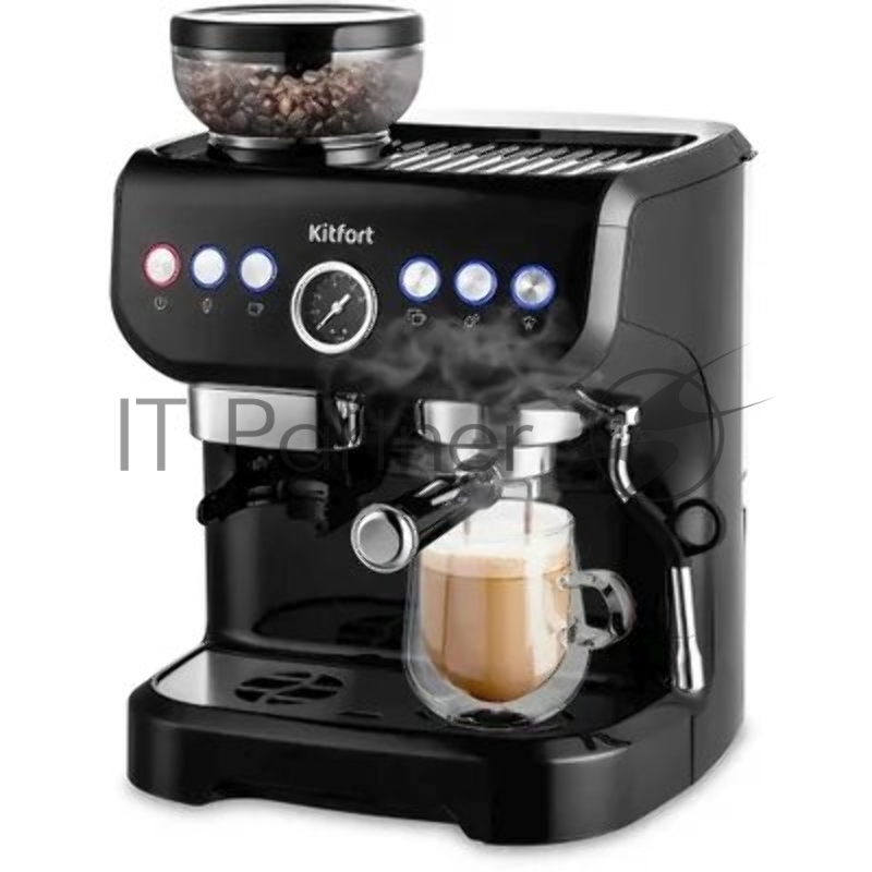 Кофеварка рожковая Kitfort КТ-7108 1560Вт черный/серебристый