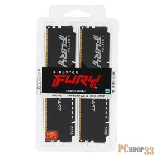 Оперативная память 16GB Kingston DDR5 6000 DIMM FURY Beast Black EXPO Gaming Memory KF560C36BBEK2-16 Non-ECC, CL36 , 1.35V, (Kit of 2) 1RX16 36-38-38 288-pin 16Gbit, RTL