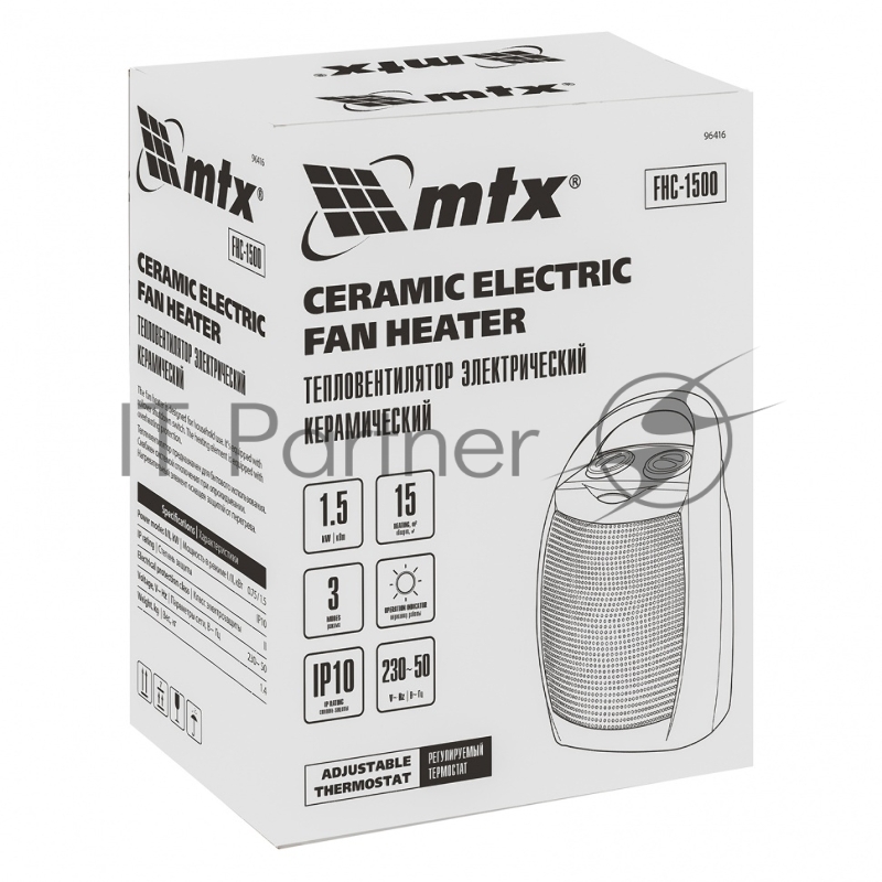 Тепловентилятор электр. керамический FHC-1500, 3 реж., вентилятор, нагрев 750/1500 Вт// MTX