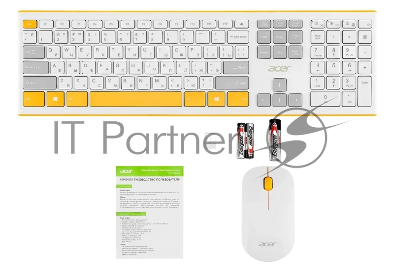 Клавиатура + мышь Acer OCC200 клав:жёлтый мышь:жёлтый USB беспроводная slim Multimedia