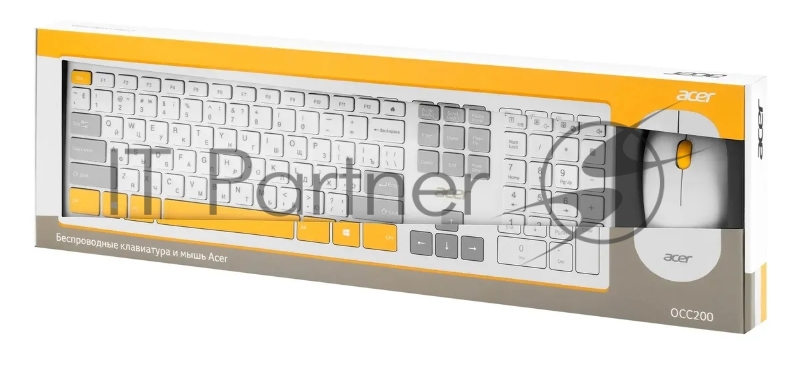 Клавиатура + мышь Acer OCC200 клав:жёлтый мышь:жёлтый USB беспроводная slim Multimedia