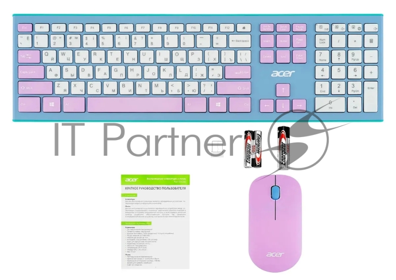 Клавиатура + мышь Acer OCC200 клав:зелёный/фиолетовый мышь:зелёный/фиолетовый USB беспроводная slim Multimedia