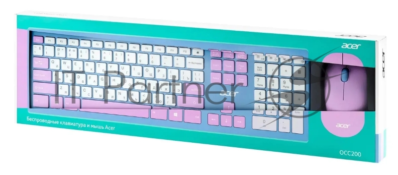 Клавиатура + мышь Acer OCC200 клав:зелёный/фиолетовый мышь:зелёный/фиолетовый USB беспроводная slim Multimedia