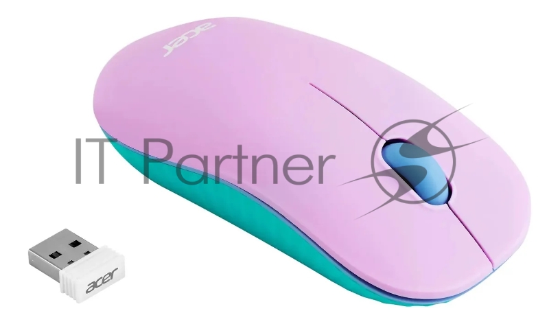 Мышь Acer OMR200 зеленый/фиолетовый оптическая (1200dpi) беспроводная USB для ноутбука (2but)
