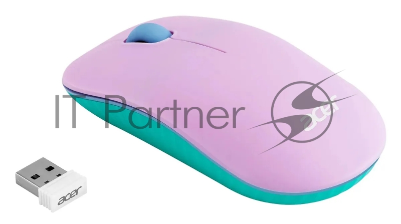 Мышь Acer OMR200 зеленый/фиолетовый оптическая (1200dpi) беспроводная USB для ноутбука (2but)