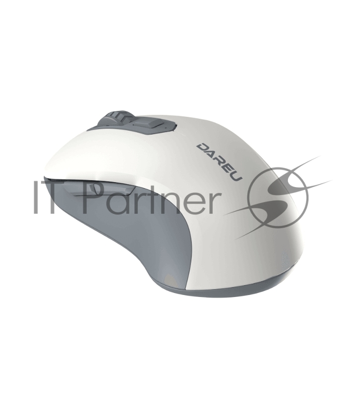 Мышь беспроводная Dareu LM115B Gray-White (серый/белый), DPI 800/1200/1600, подключение: ресивер 2.4GHz + Bluetooth, размер 107x59x38мм
