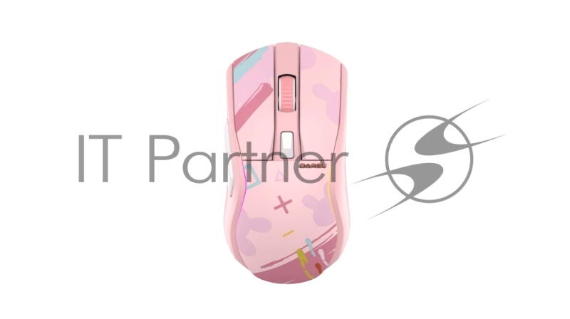 Мышь игровая беспроводная Dareu A950 Pink (розовый), DPI 400/800/1600/3200/6400/12000, подключение Tri-mode: проводное+2.4GHz+BT, встроенный аккумулятор 930mAh, зарядная станция, подсветка RGB, размер 123x64x39мм
