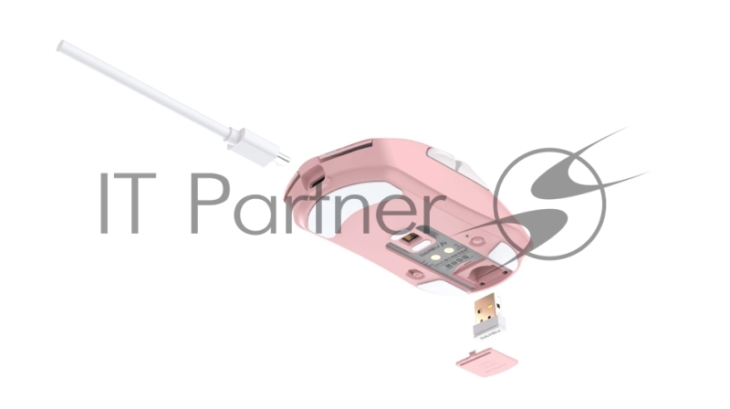 Мышь игровая беспроводная Dareu A950 Pink (розовый), DPI 400/800/1600/3200/6400/12000, подключение Tri-mode: проводное+2.4GHz+BT, встроенный аккумулятор 930mAh, зарядная станция, подсветка RGB, размер 123x64x39мм