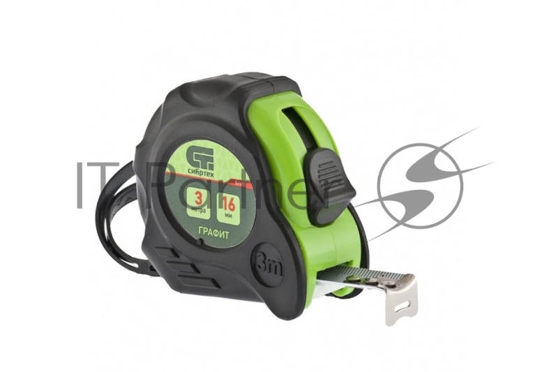 Рулетка Графит, обрезиненный корпус, амортизатор, 3 м х 16 мм// Сибртех
