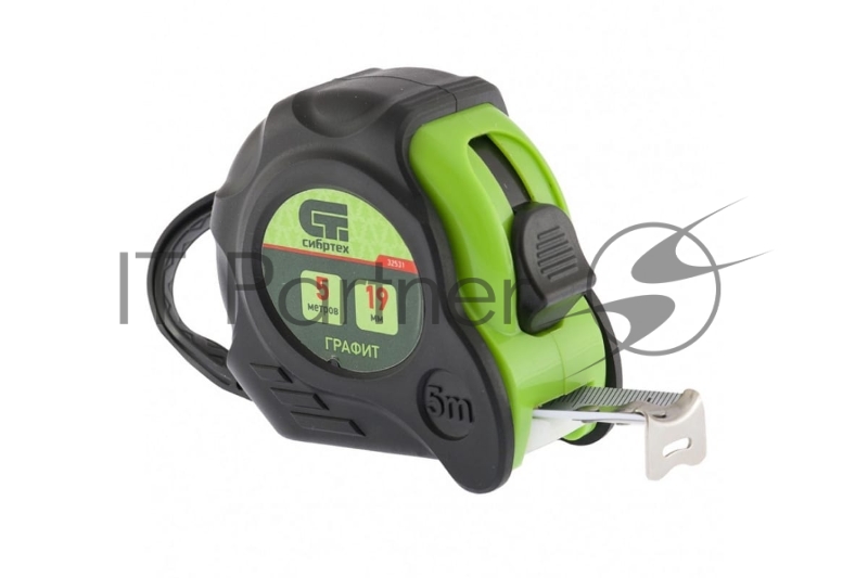 Рулетка Графит, обрезиненный корпус, амортизатор, 5 м х 19 мм// Сибртех