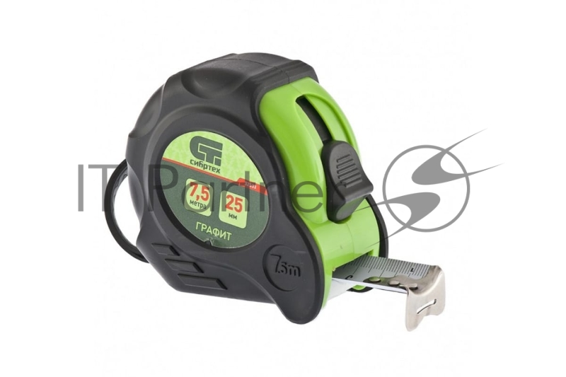 Рулетка Графит, обрезиненный корпус, амортизатор, 7,5 м х 25 мм// Сибртех