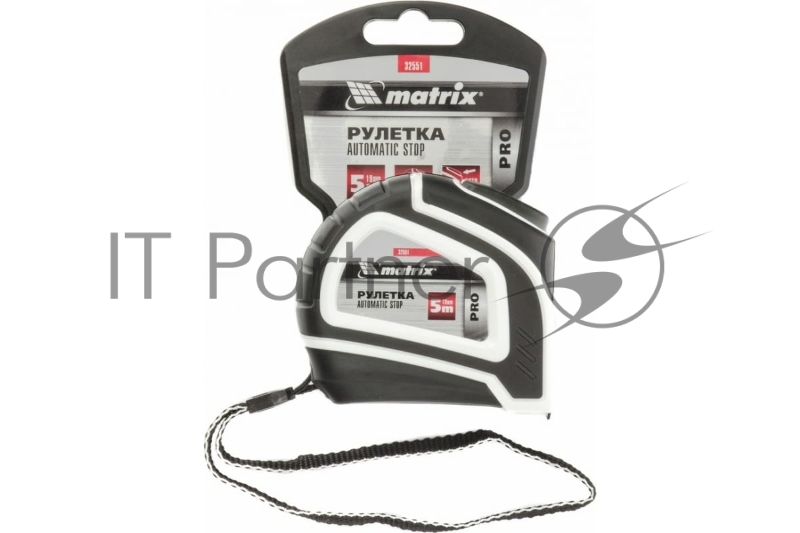 Рулетка Autostop, 5 м х 19 мм, двухкомпонентный корпус, автоматическая фиксация, PRO// Matrix