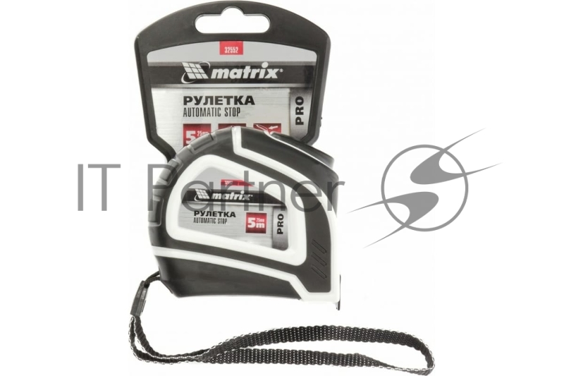 Рулетка Autostop, 5 м х 25 мм, двухкомпонентный корпус, автоматическая фиксация, PRO// Matrix