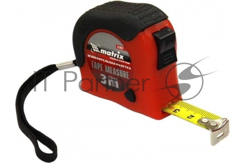 Рулетка Double fixation, 3 м х 16 мм, обрезиненный корпус, двойная плавная фиксация// Matrix