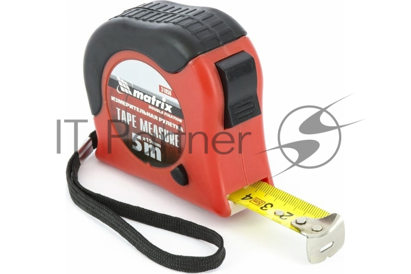 Рулетка Double fixation, 5 м х 19 мм, обрезиненный корпус, двойная плавная фиксация// Matrix