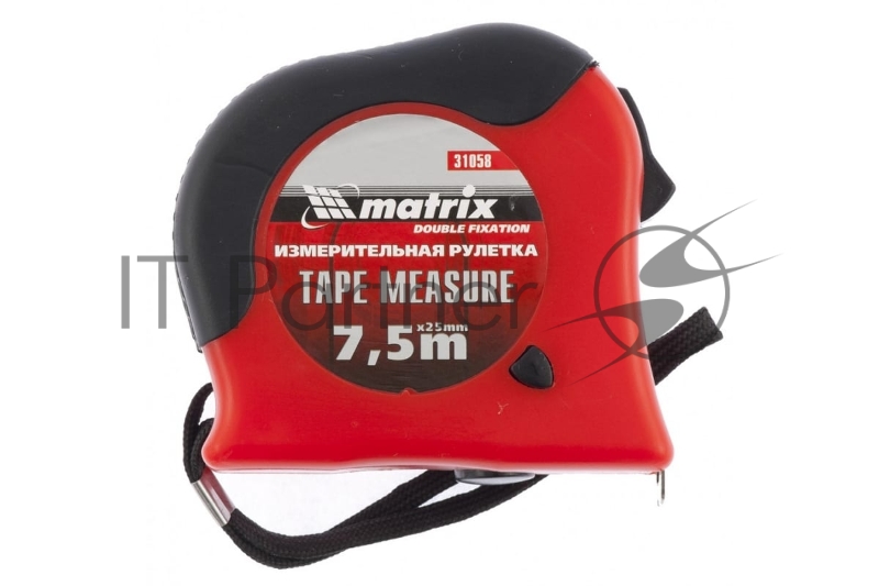 Рулетка Double fixation, 7,5 м х 25 мм, обрезиненный корпус, двойная плавная фиксация// Matrix