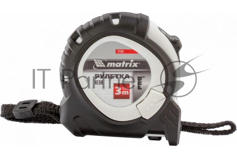 Рулетка Neon, 3 м x 16 мм, обрезиненный корпус, 3 фиксации, PRO// Matrix