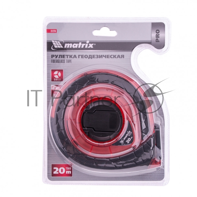 Рулетка геодезическая 20 м х 15 мм, закр. корп., фибергласс. лента, двуст. шкала, PRO// Matrix