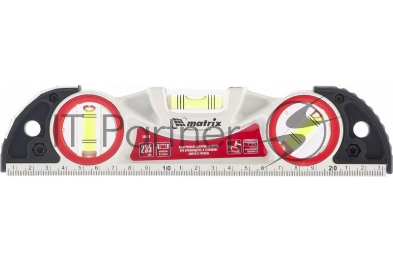 Уровень алюминиевый литой, фрезерованный, 3 глазка, две ударные площадки, 235 мм// Matrix