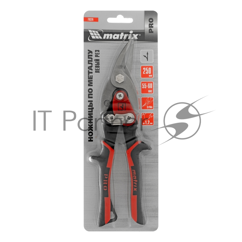 Ножницы по металлу, 250 мм, левый рез,сталь CRMO,двухкомпонентные рукоятки, PRO // Matrix