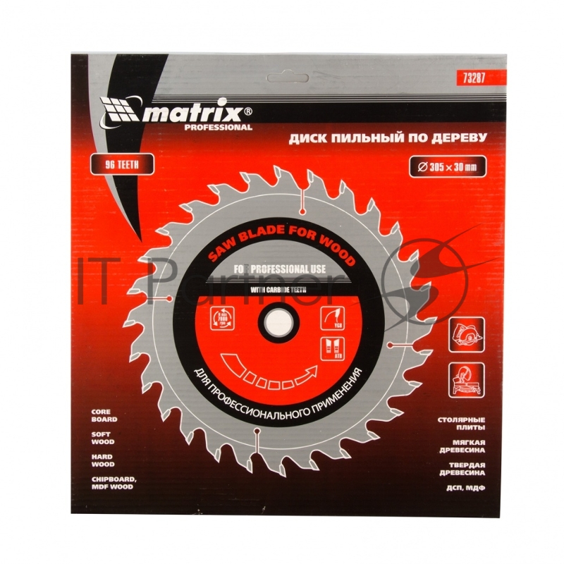 Круг пильный твердосплавный MATRIX 73287 по дереву 305 х 30мм 96T professional