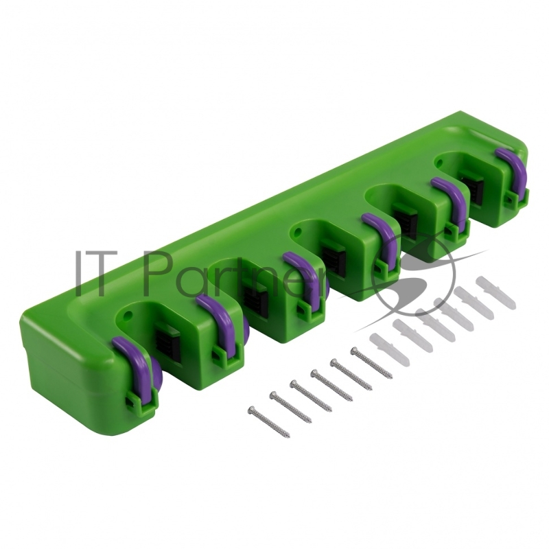 Пластиковый настенный держатель для садово-огородного инструмента, 5 ячеек, 6 крюков// Palisad