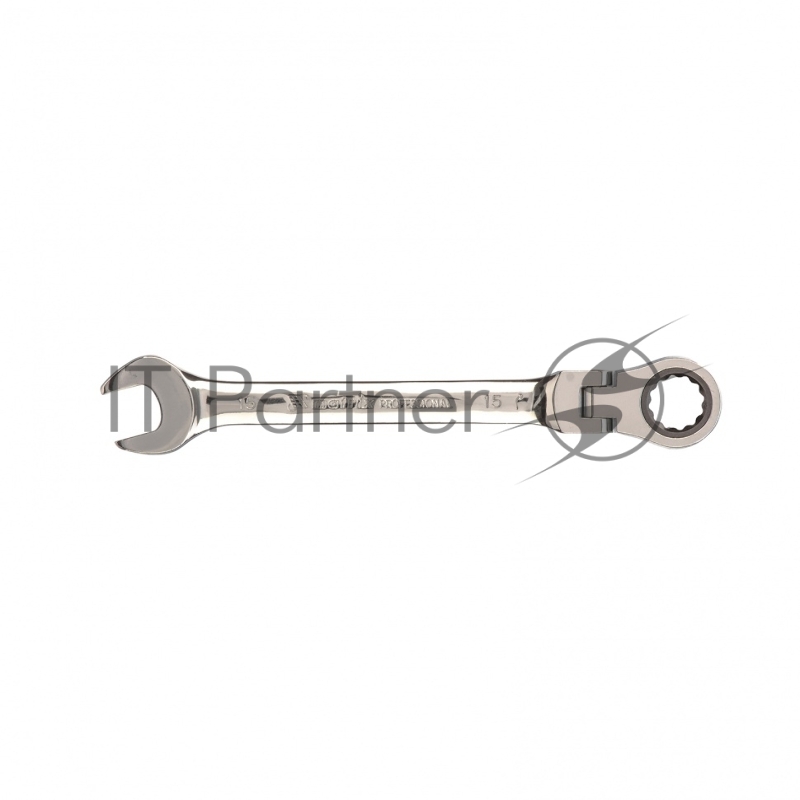 Ключ комбинированный трещоточный, 15 мм, CrV, шарнирный, зерк.хром// Matrix