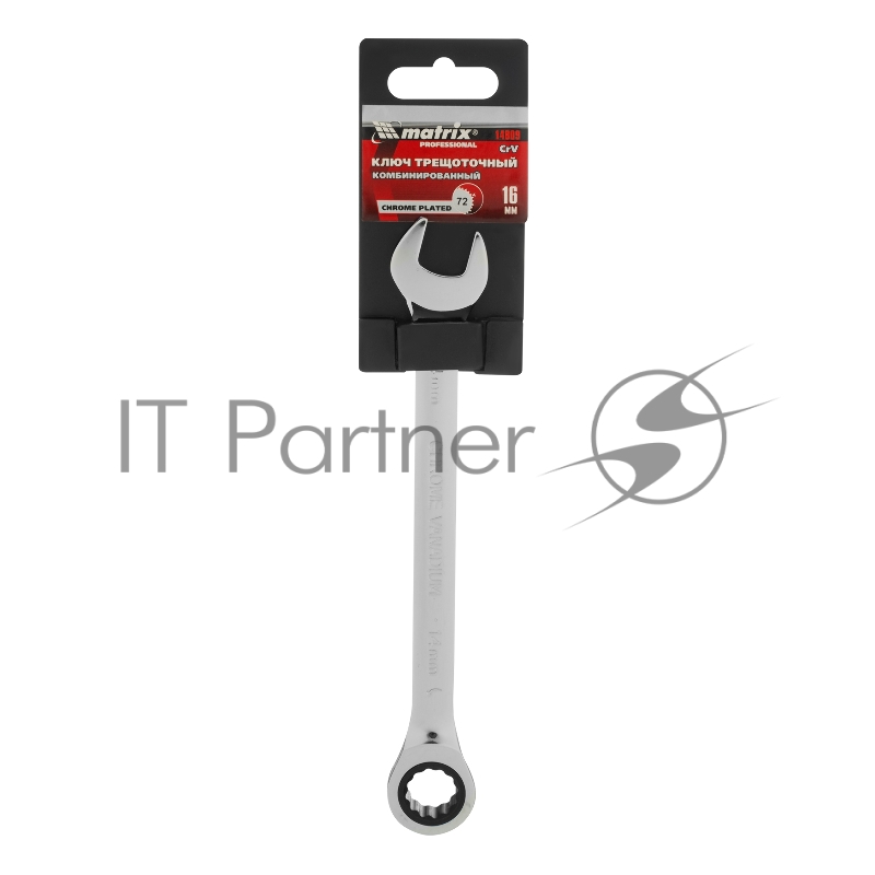 Ключ комбинированный трещоточный, 16мм, CrV, зеркальный хром// Matrix