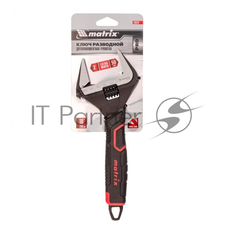 Ключ разводной, тонкие губки, фосфатированный, 2-х комп рукоятка, 250 мм, PRO// Matrix