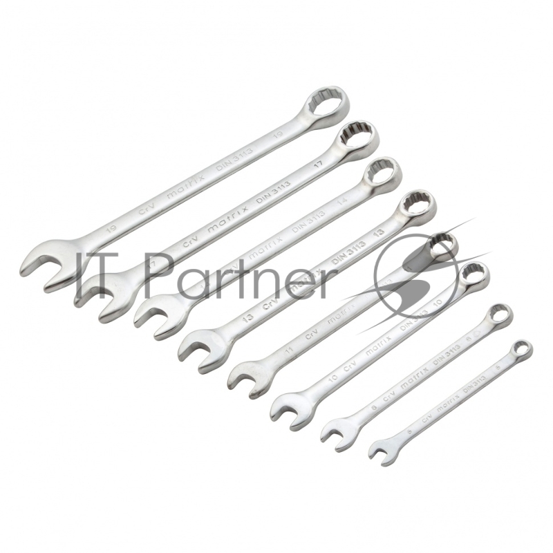 Набор ключей комбинированных, 6 - 19 мм, 8 шт., CrV, матовый хром// Matrix