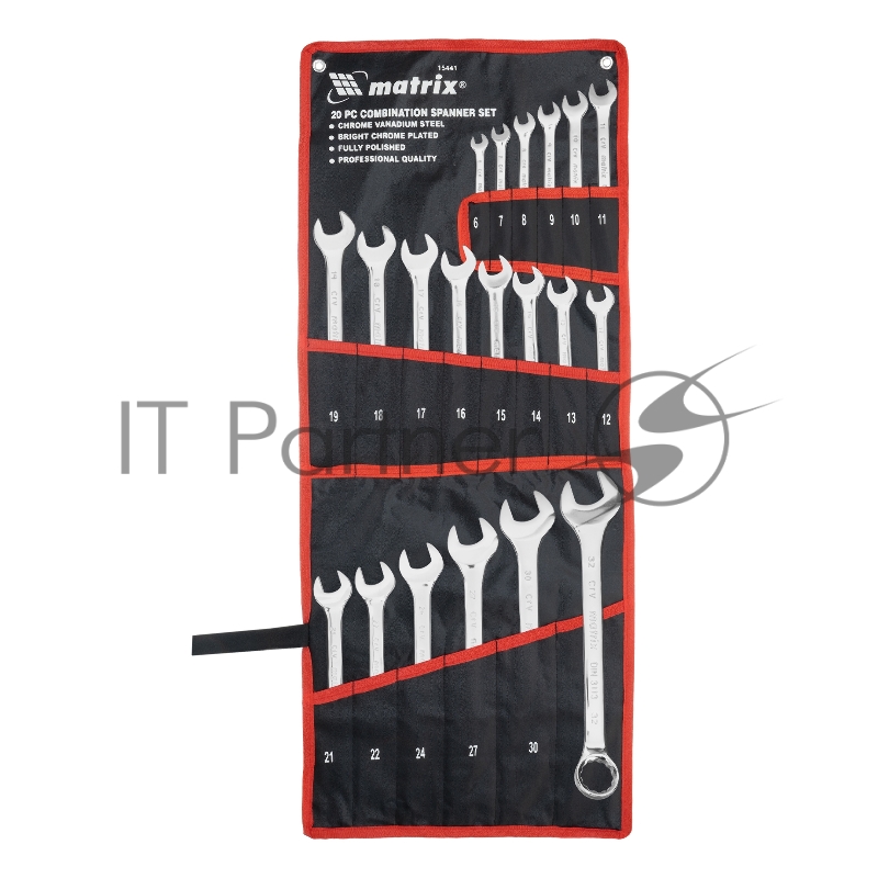 Набор ключей комбинированных 6-32 мм, 20 шт., CrV, полированный хром// Matrix