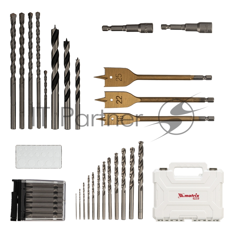 Набор сверл комб.,мет.1-6,5мм,бет.4-8мм,де бит.20шт,адап,гол.2шт,зенк,50п Matrix