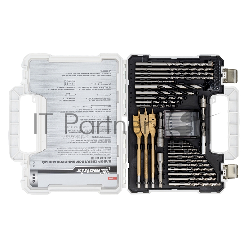 Набор сверл комб.,мет.1-6,5мм,бет.4-8мм,де бит.20шт,адап,гол.2шт,зенк,50п Matrix