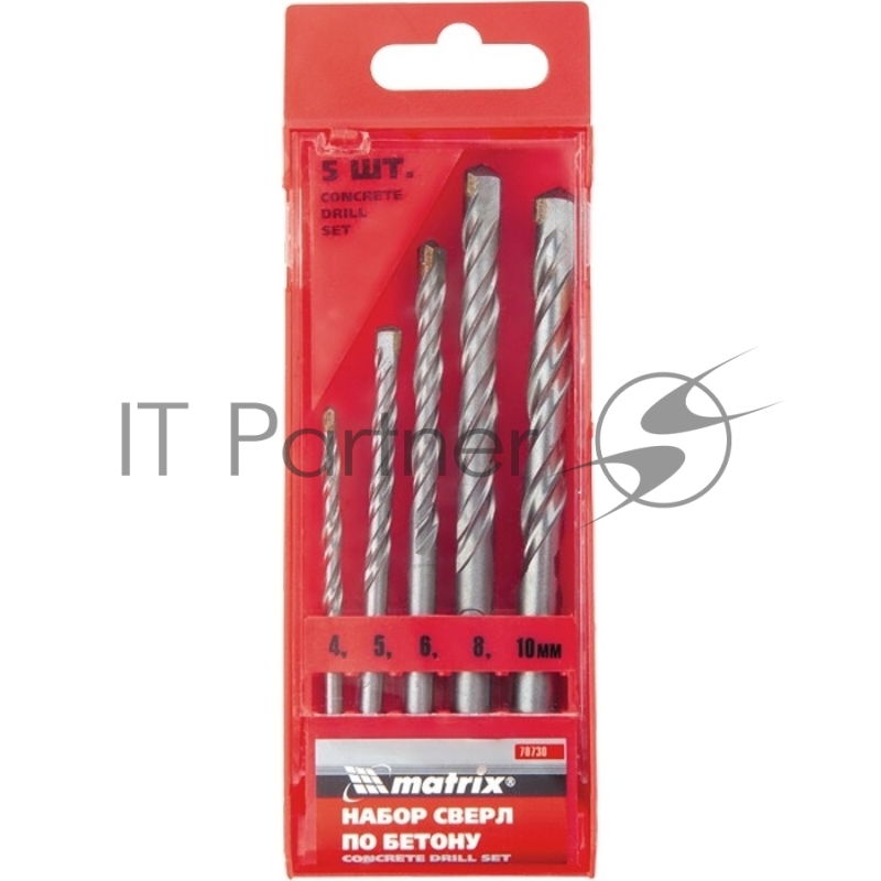 Набор сверл по бетону, 4 - 5 - 6 - 8 - 10мм, пластиковый кейс// Matrix