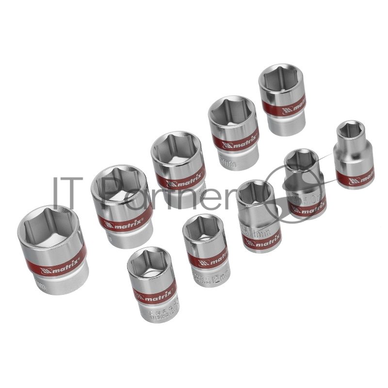Набор торцевых головок 3/8, 6-ти гр., CrV, 10шт., 8-19мм// Matrix