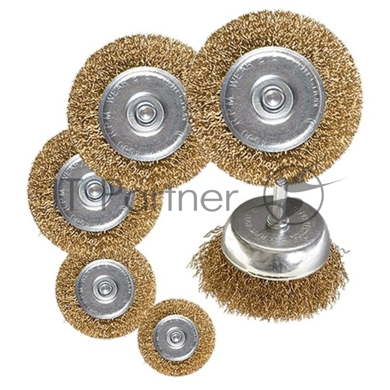 Набор щеток для дрели, 6 шт., 5 Плоских 40-50-65-75-100 мм, 1 Чашка 50 мм, со шпильками// Matrix