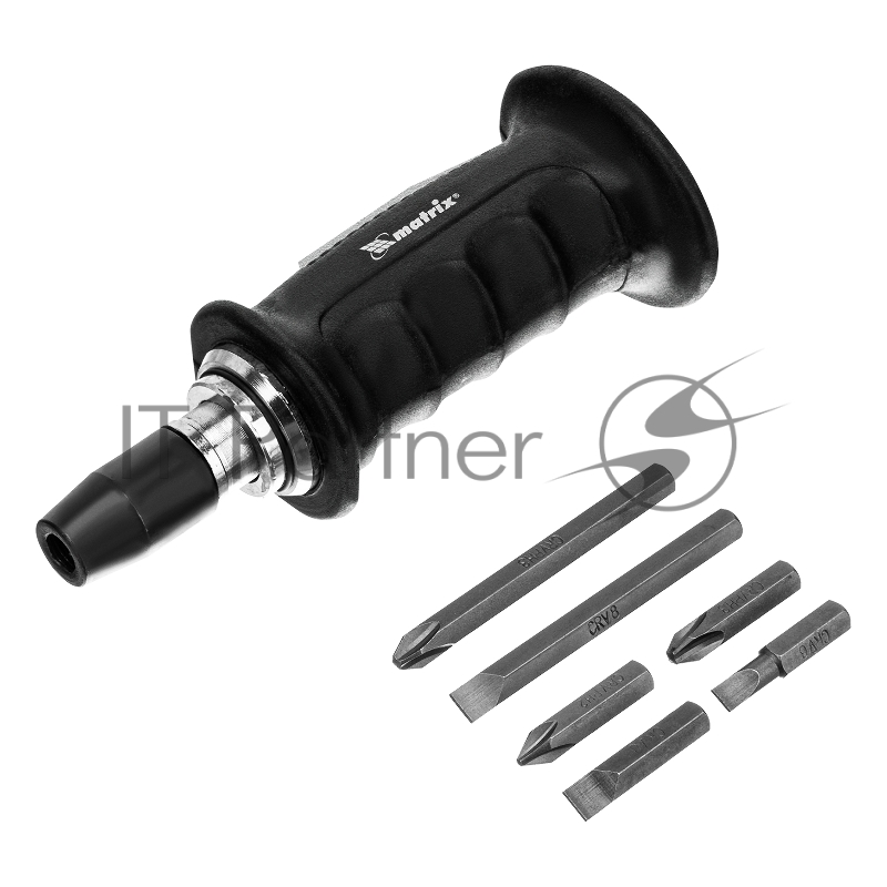 Отвертка ударно-поворотная 1/2, набор бит, 6 шт., черная ручка, в пласт. боксе// Matrix