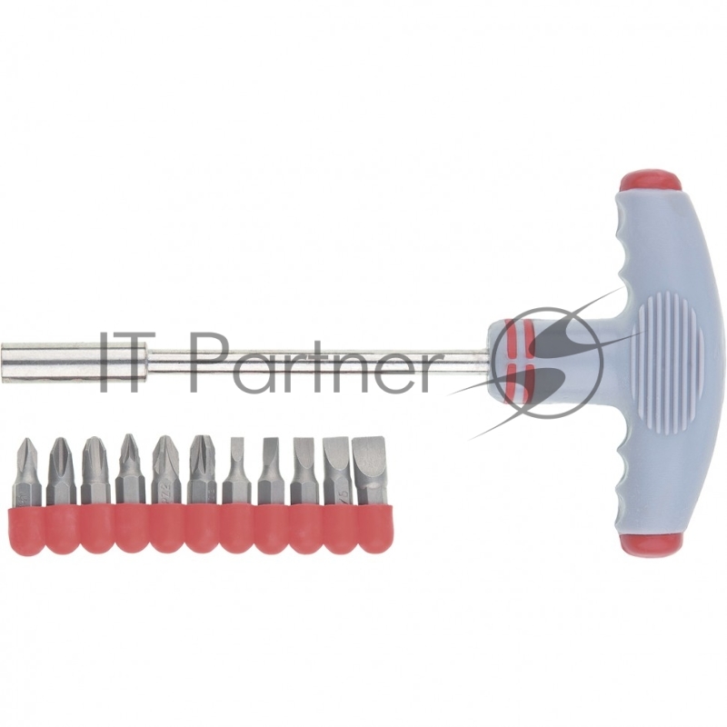 Отвертка с Т-образной эргономичной ручкой и набором бит, 11 шт., CrV// Matrix