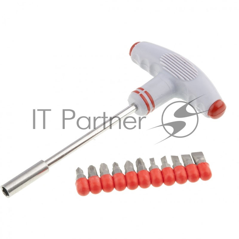 Отвертка с Т-образной эргономичной ручкой и набором бит, 11 шт., CrV// Matrix