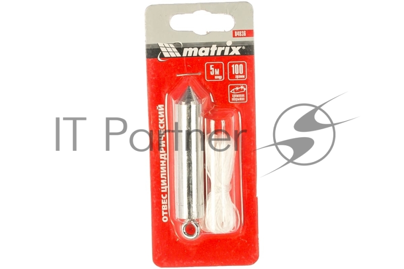 Отвес цилиндрический, 100 г, шнур 5 м// Matrix