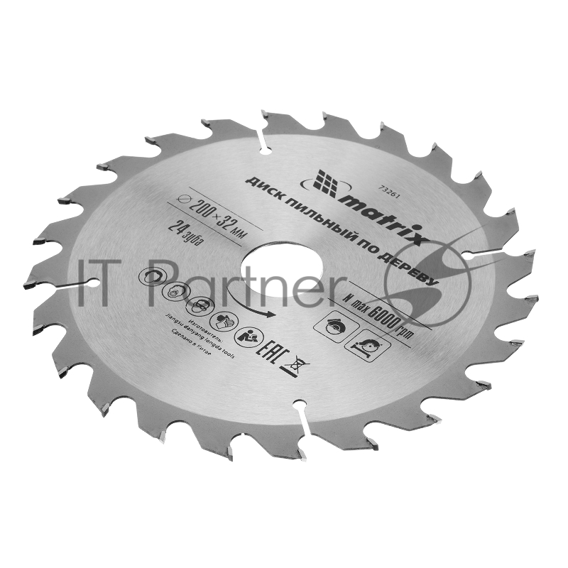 Пильный диск по дереву, ф200 х 32 мм, 24 зуба + кольцо 32/30// Matrix