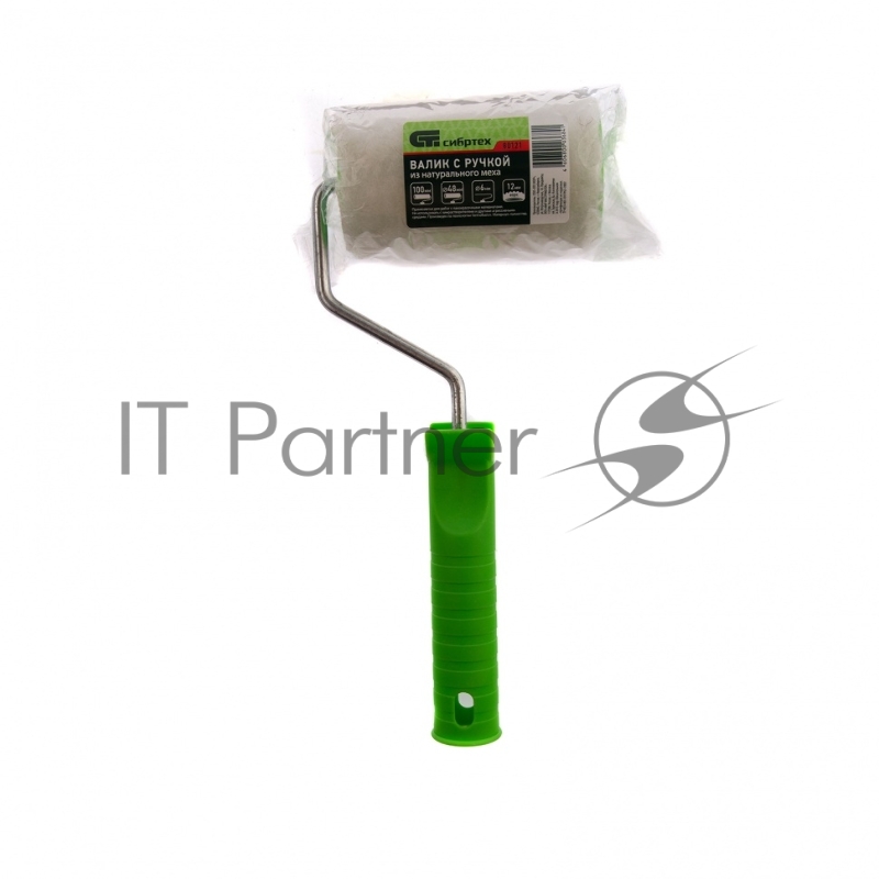Валик с натуральным мехом, с ручкой, 100 мм, ворс 12 мм, D 48 мм, D ручки - 6 мм, Россия// Сибртех