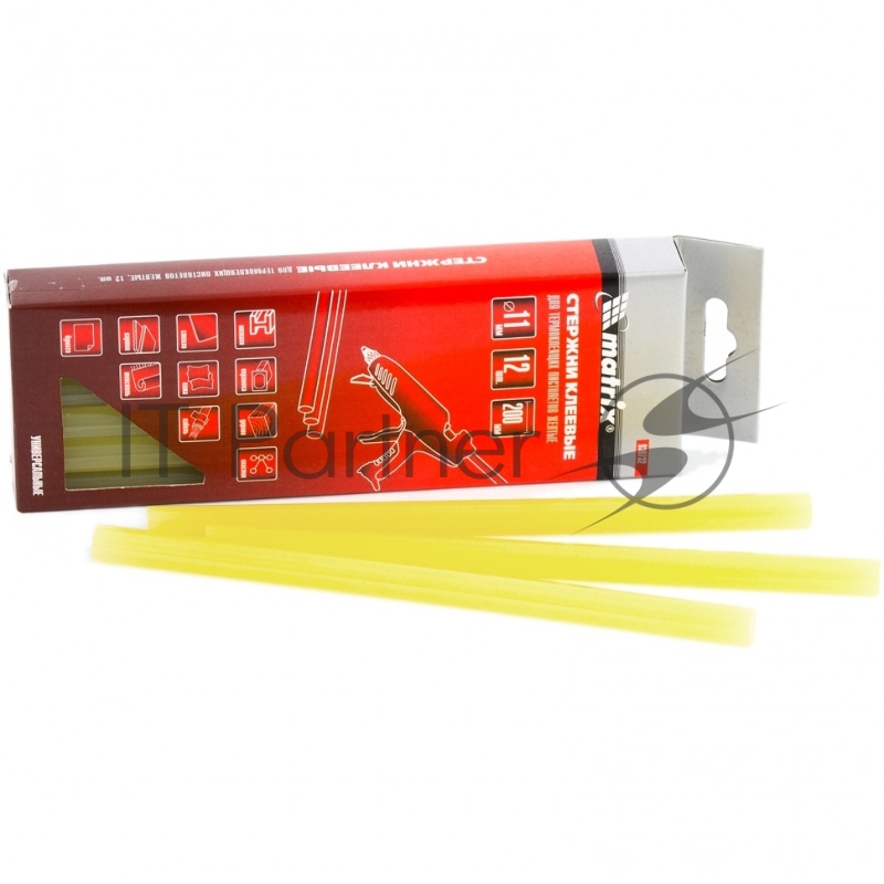 Стержни клеевые, 11 x 200 мм, желтые, 12 шт.// Matrix