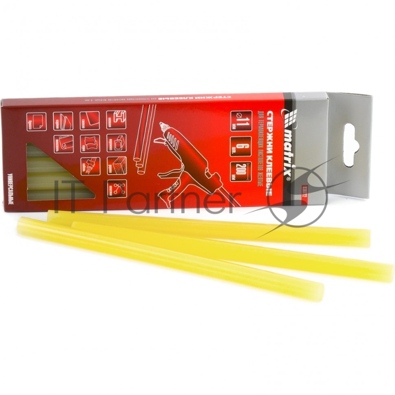 Стержни клеевые, 11 x 200 мм, желтые, 6 шт.// Matrix