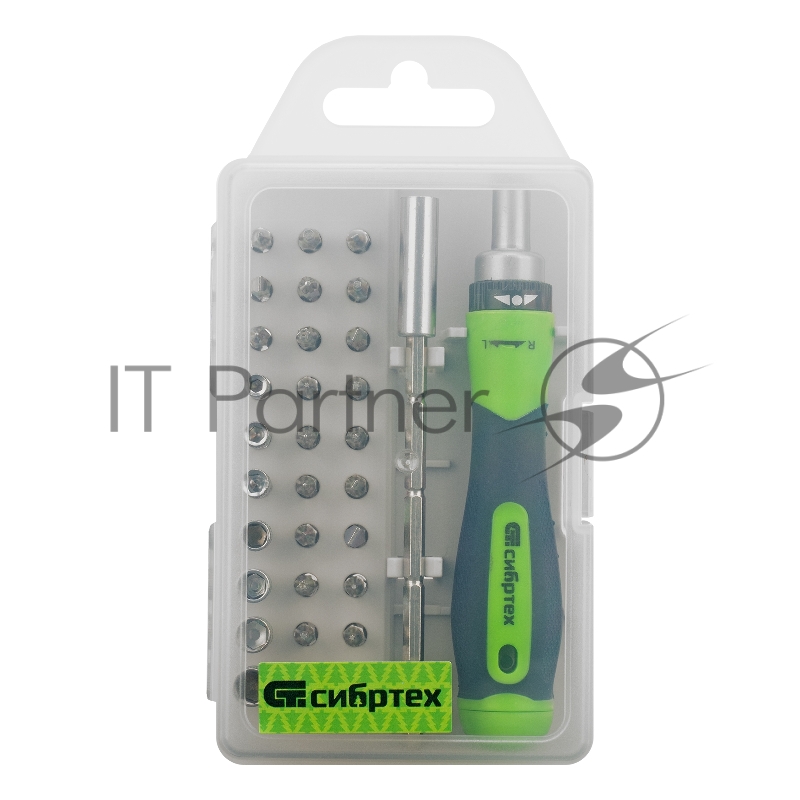 Отвертка реверсивная для точных работ с набором бит и торцевых головок, 32 предм., CrV// Сибртех