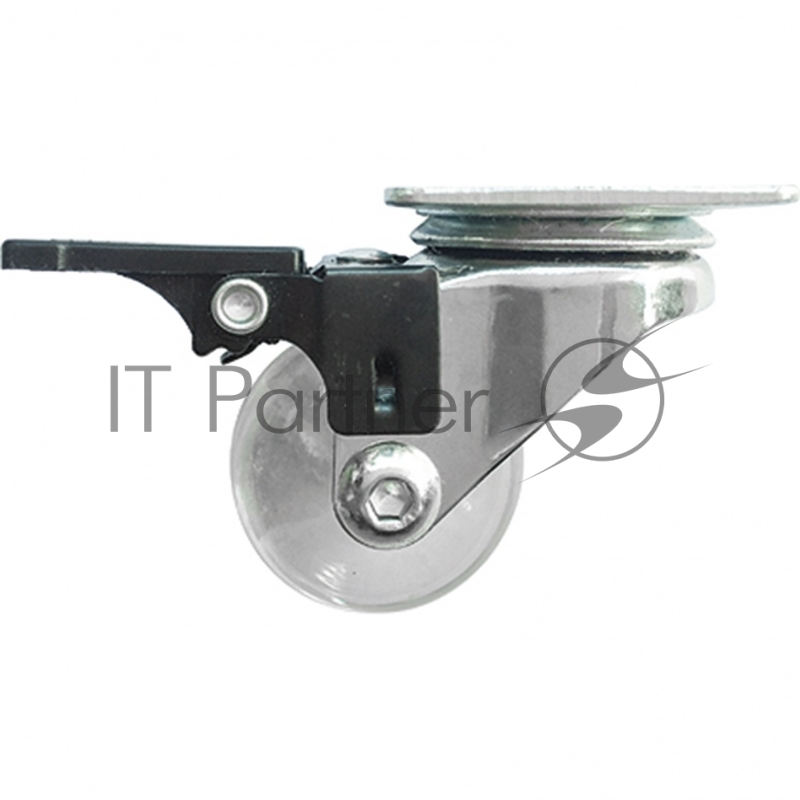 Колесо ПУ прозрачное поворотное с тормозом d-35мм, крепление платформенное// Сибртех