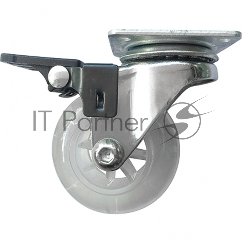 Колесо ПУ прозрачное поворотное с тормозом d-50мм, крепление платформенное// Сибртех