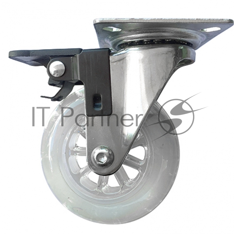 Колесо ПУ прозрачное поворотное с тормозом d-75мм, крепление платформенное// Сибртех
