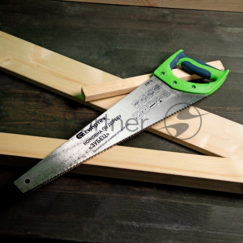 Ножовка по дереву Зубец, 450 мм, 7-8 TPI, зуб 3D, каленый зуб, 2-х компонентная рукоятка// Сибртех